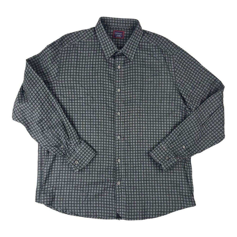 UNTUCKit Gray Check L/S Cotton Button Up Mens Size 2XL XXL